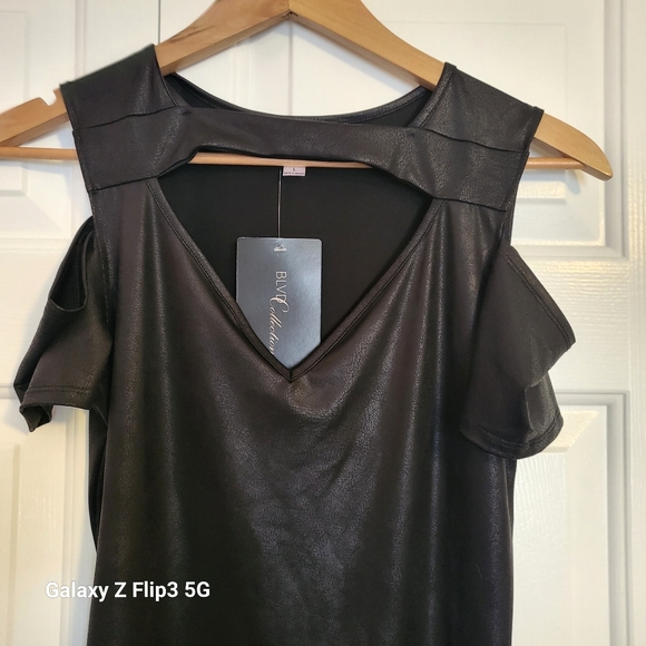 Blvd Collection Womens Dress Black Bodycon Cold Shoulder Large - Picture 9 of 14